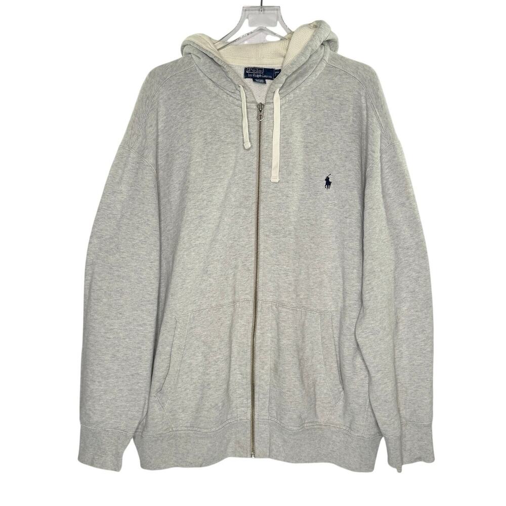 Polo Ralph Lauren Light Gray Full Zip Hoodie Sweatshirt 3XB Preppy *flaw